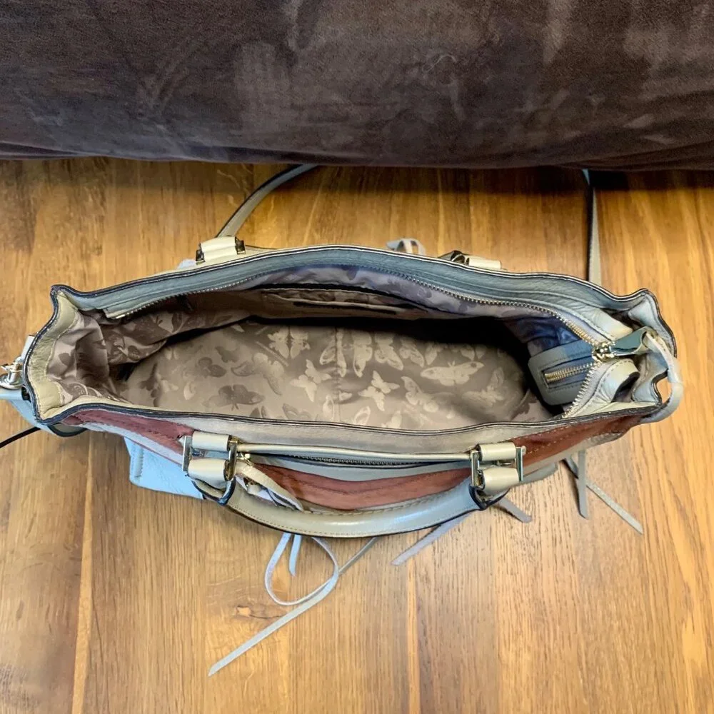 REBECCA MINKOFF Colorblock Chevron Satchel Big Regan Handbag Leather Purse Bag - Picture 14 of 14